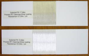 Plasma silver coated PA 6.6 monofilament dtex 13 and dtex 17