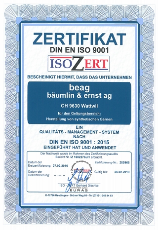 BEAG ISO 9001 certificate