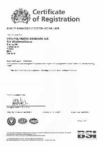 Vitasheet Esbjerg Thermoplast ISO 9001 certificate