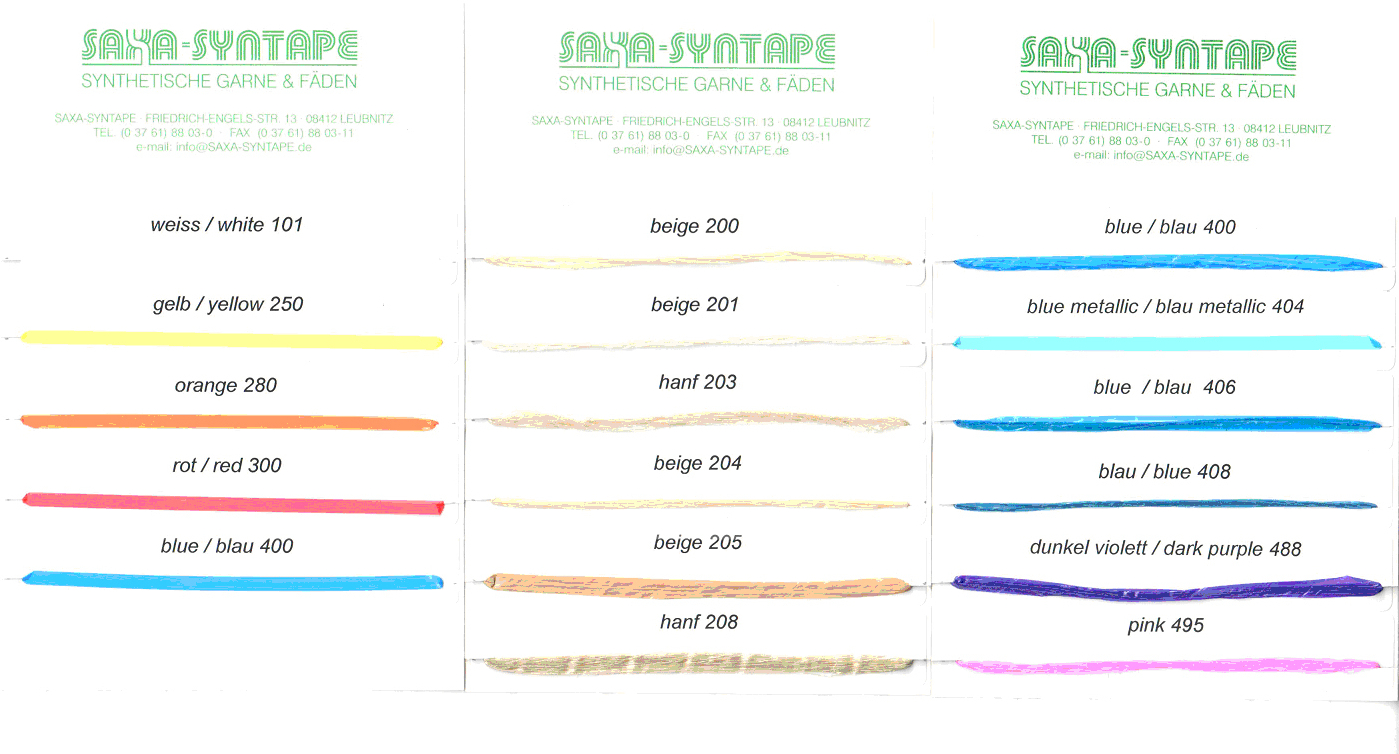 PP tape yarn Saxa Syntape color shade card